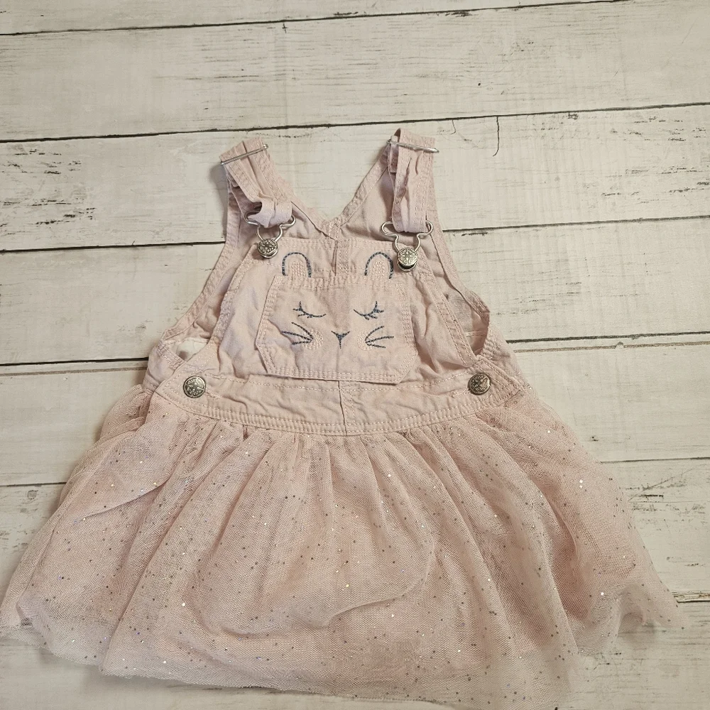 Oshkosh B'gosh Pink Bunny‎ Overall Dress 12 Months Fluffy Tail Spring Easter